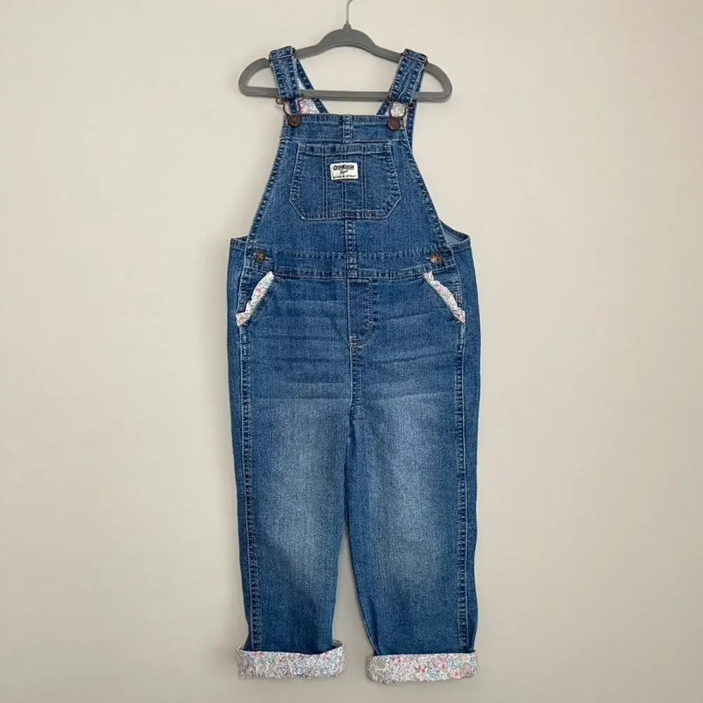 OSH Kosh B'gosh Denim‎ Floral Buckle Overall CottagCore Vintage Girls Sz 4T